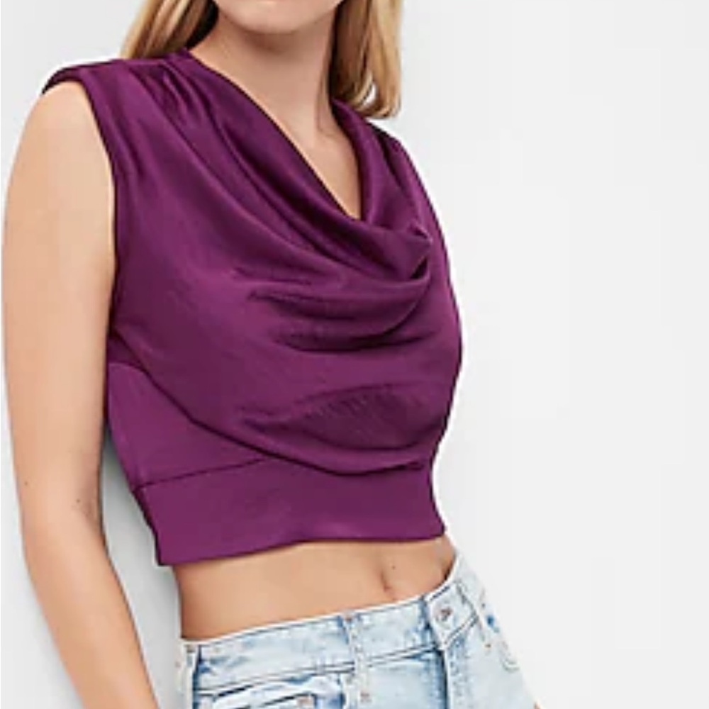 Satin banded bottom cown neck top with satin draped skirt